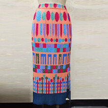 Pleated Printing Split Straight Skirt Women High Elastic Waist Contrast Bohemian Style For Female Summer Spring