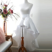 Faldas Saias High Low Pleated Long Wraps Skirts For Bridal Satin With Tulle Female Maxi Skirt Women Overskirt