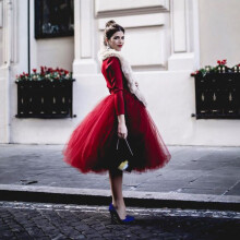 Red Tulle Pleated Skirt ???? Streetwear Long Multilayer Tutu Skirts Womens Female Formal Party Skirt jupe