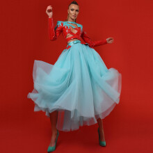 Sky Mid Calf Tulle Skirts Women Elastic A-line Tulle Skirt Female Tulle Skirt Bottom