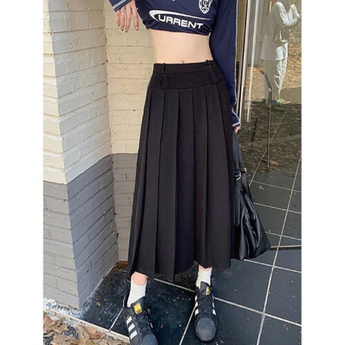 Vintage Pleated Skirt Long Women Autumn Low Rise Preppy Style Casual A Line Midi Skirt for Girls 90s Streetwear