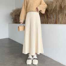 Thick Knitted Elastic High Waist Winter Womens Skirt Folds Loose A-Line Mid-Calf Long Skirts For Women