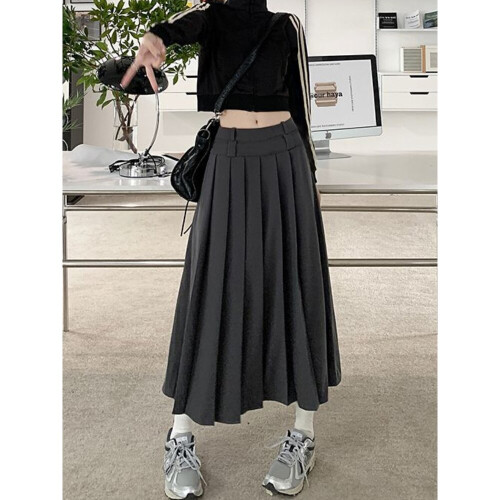 Vintage Pleated Skirt Long Women Autumn Low Rise Preppy Style Casual A Line Midi Skirt for Girls 90s Streetwear