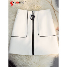 Spring and Summer All-Matching Short Skirt High Waist Zipper Mini Skirt Womens Solid A- Line Sheath Skirt