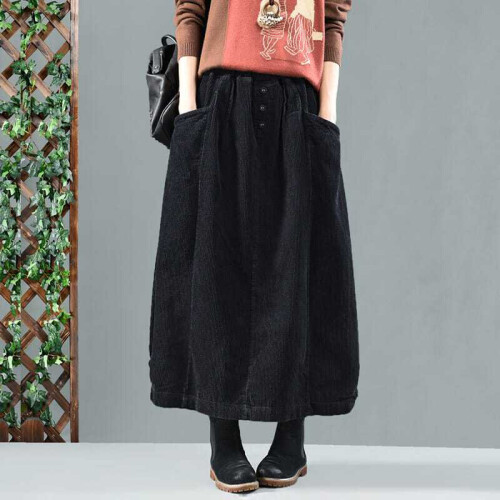 Womens Vintage Corduroy A Line Pleated Long Maxi Skirt With Pockets Harajuku Style Autumn Winter Loose Casual Skirts Womens C360 on OnBuy