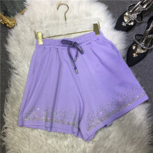 Drill Gypsophila Sparkling Female Shorts Summer Loose Sweatshorts Drawstring Elastic Waist Wide Leg Cotton Shorts
