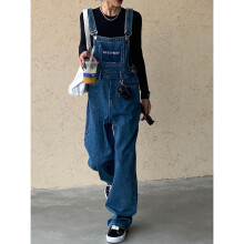 Summer High Street Vintage Suspender Jeans Pocket Straight Pants Streetwear Casual Wide Leg Denim Trouser Ladies