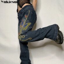Straight Fit Jeans Women Low Rise Denim Jeans wide leg Pants Embroidery Femme Trousers Y2k Streetwear Bottoms