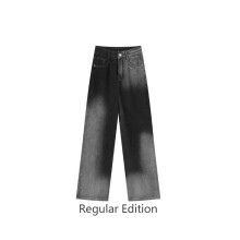 Vintage Gradient Straight Jeans Women Streetwear High Waist Wide Leg Womens Denim Pants Ins Loose Casual Denim Trousers