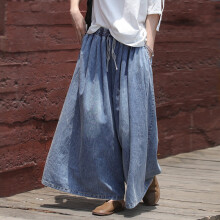 Women Jeans Spring Autumn The four seasons Casual Loose Denim Pants Ladies Elastic Waist pocket All-match Wide Leg Trousers