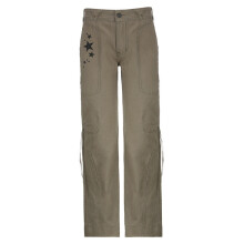Printed jeans Europe and the United States street star print multi-pocket low-waist casual jeans wide-leg pants trousers