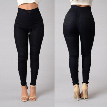 Womens High Waist Leisure Big Yard Stretch Leggings Button Pencil Pants Denim Skinny Jeggings Pants Pure Slim Trousers