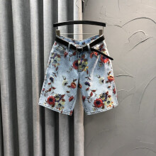 Women Flower Print Shorts Loose Femme Vintage Denim Pants Ankle-length Jean Trousers Camo Pants Streetwear
