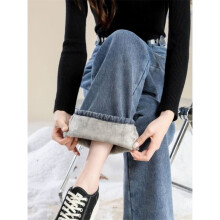 Winter Jeans Women Warm Denim Trousers High Waist Casual Loose Female Denim Pants Thick Velvet Cotton Wide Leg Woman Jeans