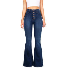 Dark Bell Bottom Jeans Spring Autumn Women Button High Waist Skinny Flare Jeans Lady Sexy Push Up Denim Pants