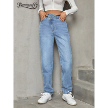 Women Spring Fall High Waist Jeans Vintage Straight Leg Denim Pants Women Casual All-match Trousers