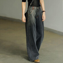 Straight Vintage Jeans Womens y2k Streetwear Denim Trousers Female Office High Waist Mom Drape Wide-leg Pants