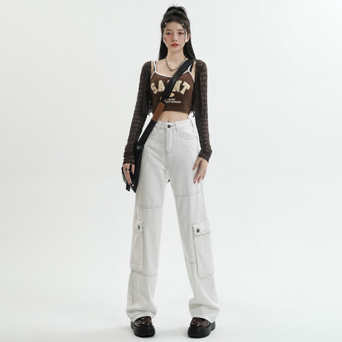 Versatile high-waisted women fall/winter versatile wide-leg jeans 1