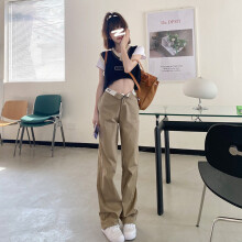 (1 Beige-L) spring and autumn thin high-waisted wide-leg pants women slim and versatile casual European and American pants women