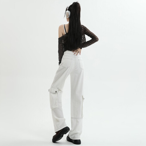 Versatile high-waisted women fall/winter versatile wide-leg jeans 2