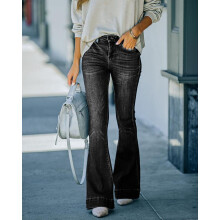 Jeans Woman High Waist Autumn Denim Trousers Water Wash Versatile Womens Denim Flare Pants Lady Bell Bottom Jeans