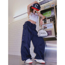 (Dark blue Beige-L) Retro Overalls Cargo Pants Women Style Pockets Trousers Sexy High Waist Loose Casual Y2k Vintage Streetwear Women