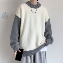 Stitching Contrast Pullover Sweater Mens Autumn Models Loose Lazy Personality Handsome Knit Sweaters Men Clothes