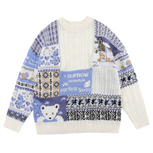Ugly Christmas Sweater Slim Fit Men Street Wear Winter Patchwork Harajuku Bear Clothe O-Neck Women Casual Pullover