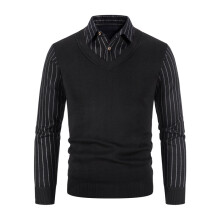 autumn and winter plus velvet mens plus size business shirt collar sweater two-piece knitted sweater mens
