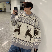 Elk Harajuku Vintage Sweater Men Streetwear Patchwork Sweater Autumn Winter Casual Couple Pullover Christmas Sweater