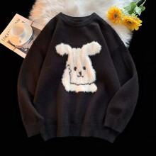 Men Sweater Streetwear Cartoon Rabbits Embroidery Knitted Sweater Hip Hop Pullover Autumn Bunny Sweater Harajuku Clothes
