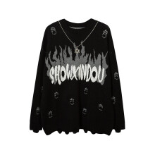Hip Hop Priest Salvation Print Sweaters Men Knitted Street Hole Ripped Loose Harajuku grim Reaper With Chain Pullover Jumpers
