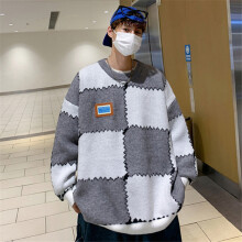 High Street Knitting Plaid Sweater Men O Neck Pullover Oversize Knit Sweaters Couple Streetwear Autumn Clothes Men