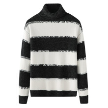 Thick Warm Sweater Mens Lapel Sweater Mens Loose Casual Pullover Bottoming Shirt Autumn and Winter Striped Pullover