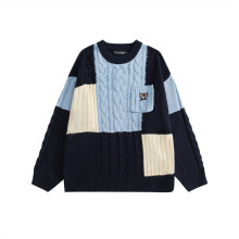 Sweater Men Winter Japanese Bear Embroidery Pocket Knit Pullovers Vintage Hip Hop Streetwear Oversized Sweater Men