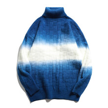 Sweater Men Streetwear Winter Hip hop lattice Gradient Print Casual Pullover Knitted Warm Couple Turtleneck Sweater