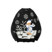 Autumn Winter Sweater Couples Christmas Cartoon Pullover Bear Embroidered Sweaters O Neck Loose Warm Knitted