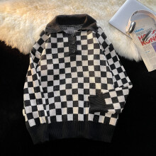 Turn Down Collar Sweaters Harajuku Plaid Sweaters V-neck Teens Knitwear Pullover College Streetwear Sweater