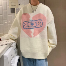 Hip Hop Knitted Couple Sweater Men Streetwear Heart Patchwork Pullover High Street Casual Sweater Harajuku Autumn