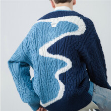 Winter Vintage Patchwork Knitted Sweater Harajuku Loose V-Neck Hip Hop Streetwear Hip Hop Pullover Knit Sweater Men