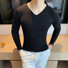 Spring Mens V-Neck Twist Knitted Elasticity Sweater Skinny Solid Knit Pullovers