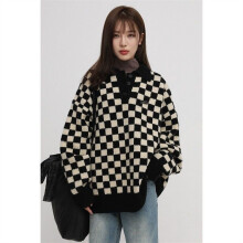 Plaid Sweaters Men Retro Oversize V-neck Long Sleeve Knitted Sweaters Outerwear Harajuku High Street Couple Pllover