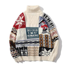 Ugly Christmas Sweater Polar Bear Print Turtleneck Knitted Sweater High Collar Cotton Pullover Man Winter Warm Oversized Tops