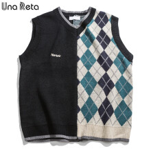 Sweater Vest Men Streetwear Mens Vests Pullover Men Geometry Sleeveless Sweater Patchwork Mens Sweater