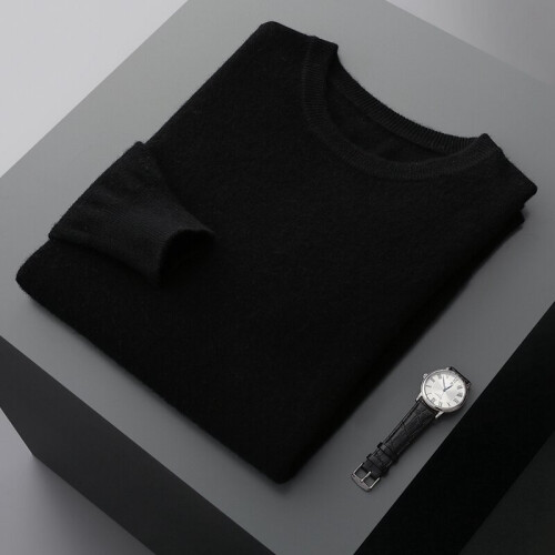 Wool Sweater Mens Round Neck Pullover Tops Autumn and Winter Thin Solid Sweater Versatile Basic 2