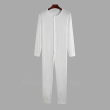 Homewear Men Pajamas Jumpsuit Solid Long Sleeve Comfortable Button Leisure Sleepwear Men Rompers Nightwear Onesies