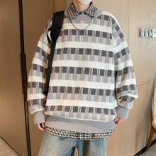 Harajuku Stripe Sweater Men Autumn Casual Oversize Knitted Pullover Male Top Street O-neck Long Sleeve Loose Men Clothes
