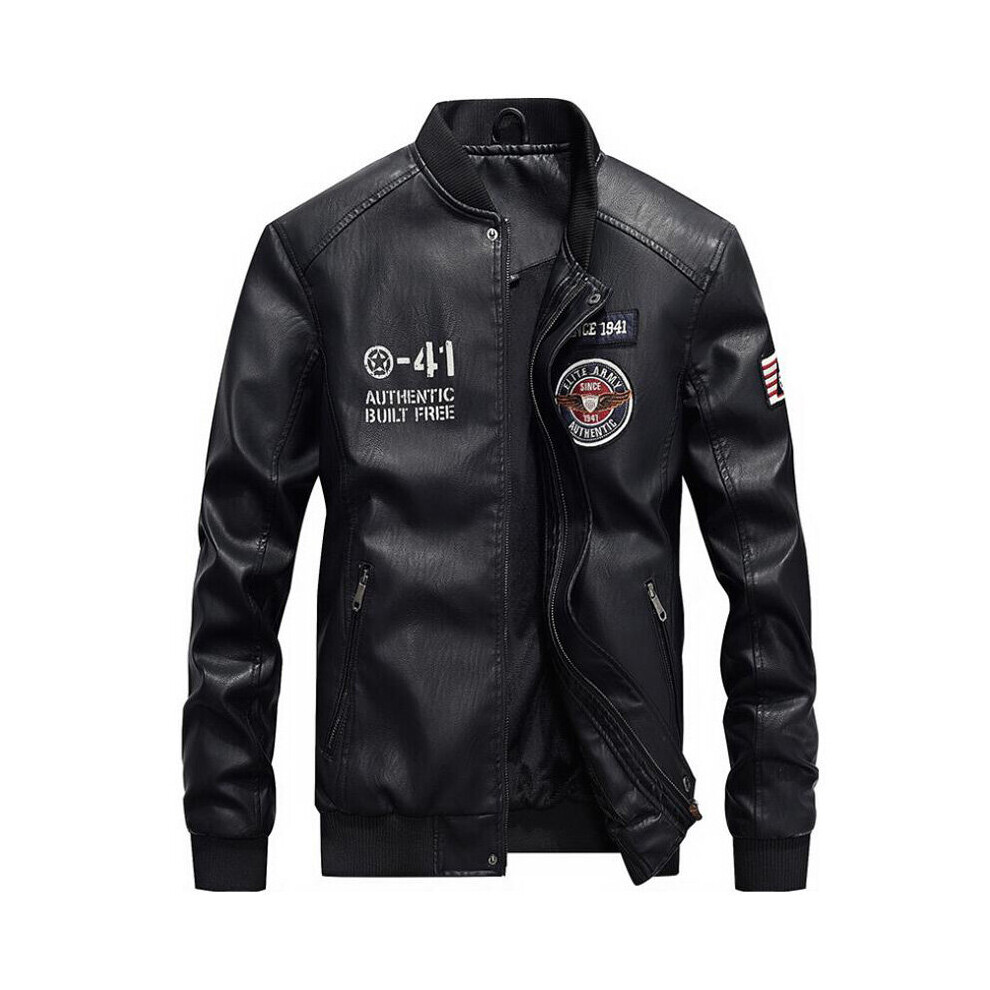Motorcycle Leather Jacket Mens Causal Coat Biker Zipper Pu Leather Jackets Autumn Winter Windbreaker Fleece Overcoat 4XL Black 885658550356