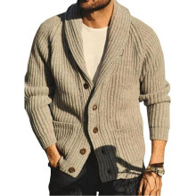 Men Sweaters Coat Autumn Mens Polo Long Sleeve Pit Strip Cardigan Sweater Single Breasted Solid Coat