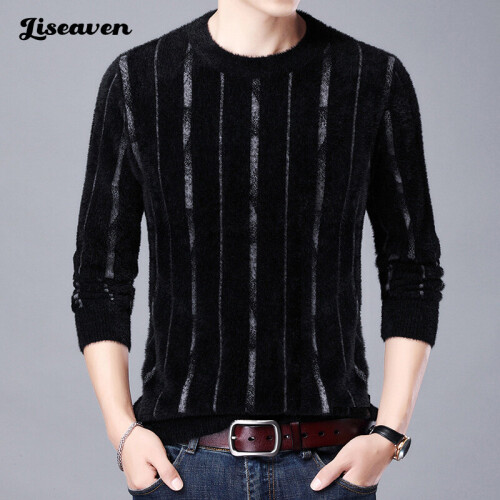 Men Striped Sweaters Winter Warm Pullovers Mens Knitted Sweaters Cashmere Wool Pullover Men Pull Homme 1